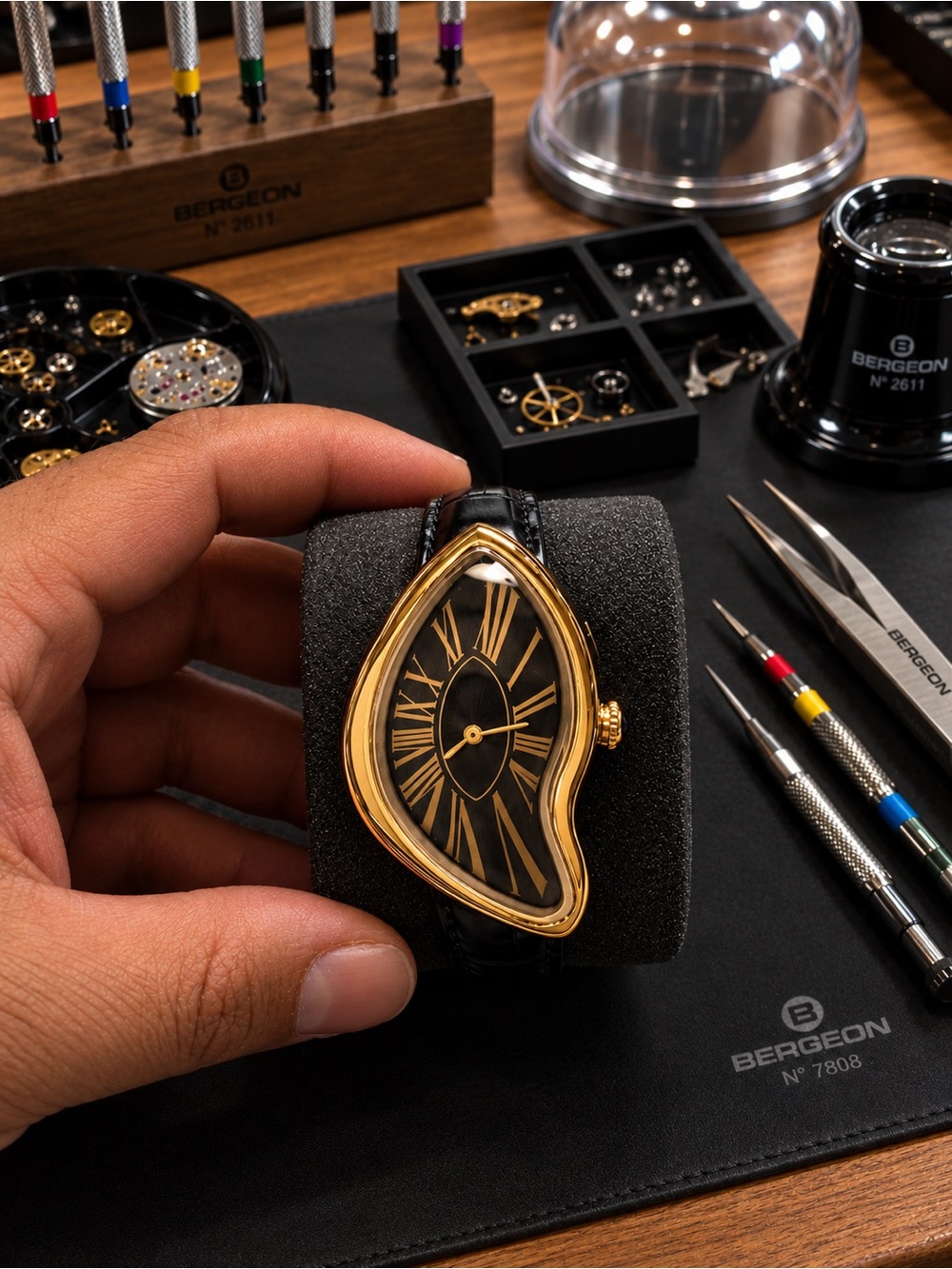 Gold-Tone Asymmetric Men's Dress Watch - Black Dial